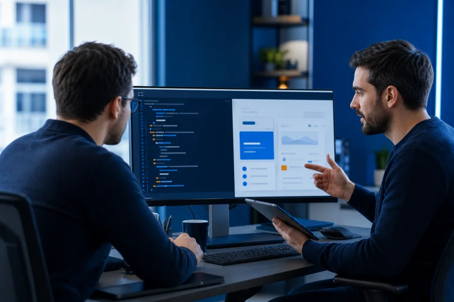 Développeurs concevant une application web métier sur mesure