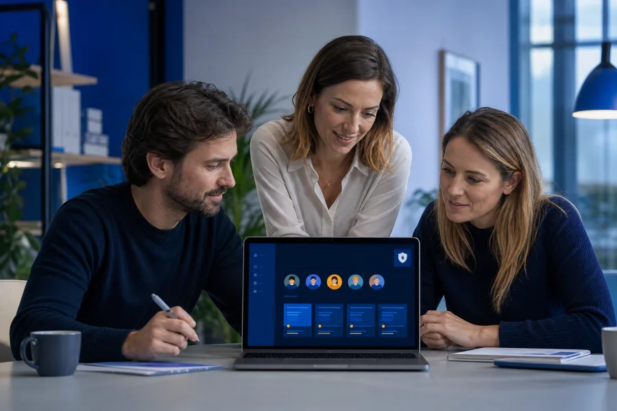 Équipe utilisant un intranet collaboratif sécurisé
